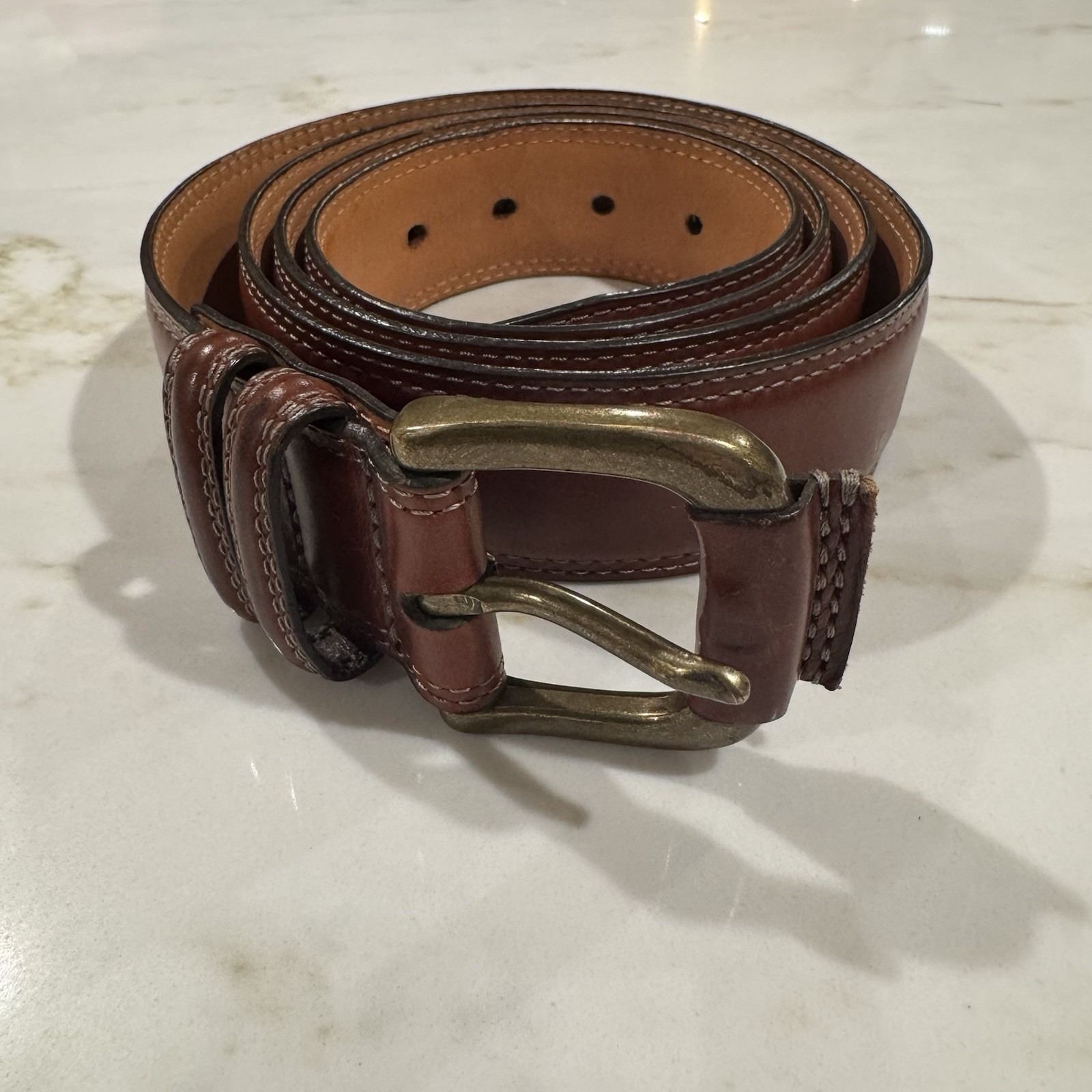 Cabela's Outfitters Series Men's Size 50 Brown Leather Belt Gold Tone Buckle